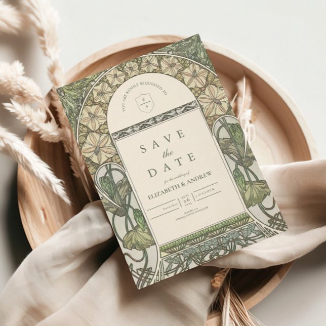 Save The Date Art nouveau floral mariage de verdure (Créateur téléchargé)
