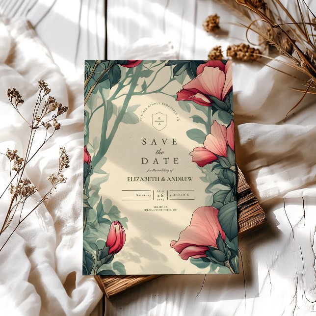 Save The Date Art Nouveau Or Vert Floral Mariage (Créateur téléchargé)