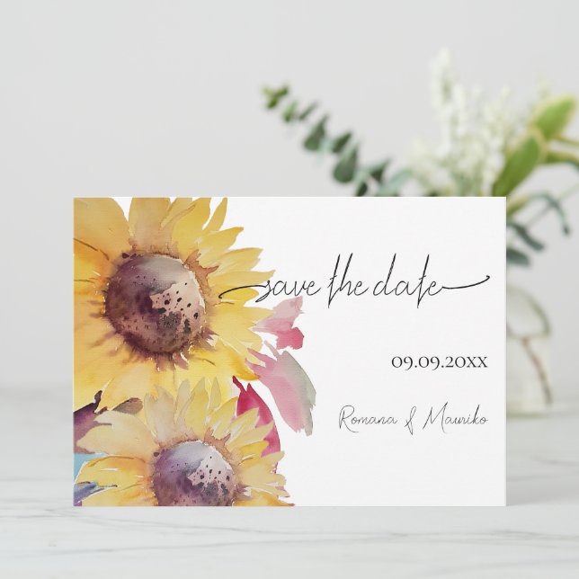 Save The Date Art Rustique Artistique Tournesol Aquarelle Art (Debout devant)