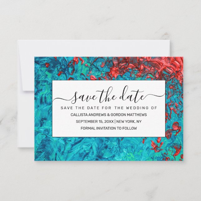 Save The Date Artiste Neon Orange Turquoise Vert Acrylique Peint (Devant)