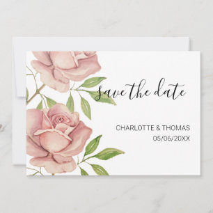 Save The Date Artistic Blush Rose aquarelle  peint à la main