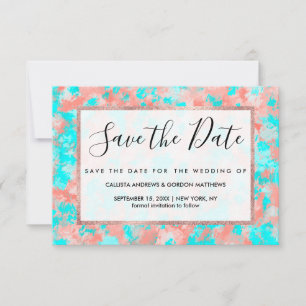 Save The Date Artsy Moderne Été Corail Orange Aqua Abstrait