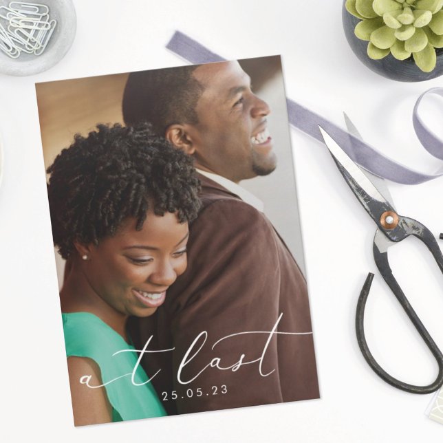 Save The Date At Last Modern Calligraphy Photo Overlay (Créateur téléchargé)