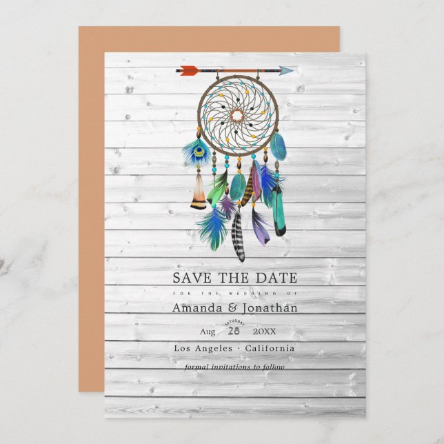 Save The Date Attrape-rêves Amérindien Mariage Bohème (Devant / Derrière)