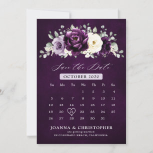 Save The Date Aubergine Plum violet Ivory Blanc Floral Calendrie