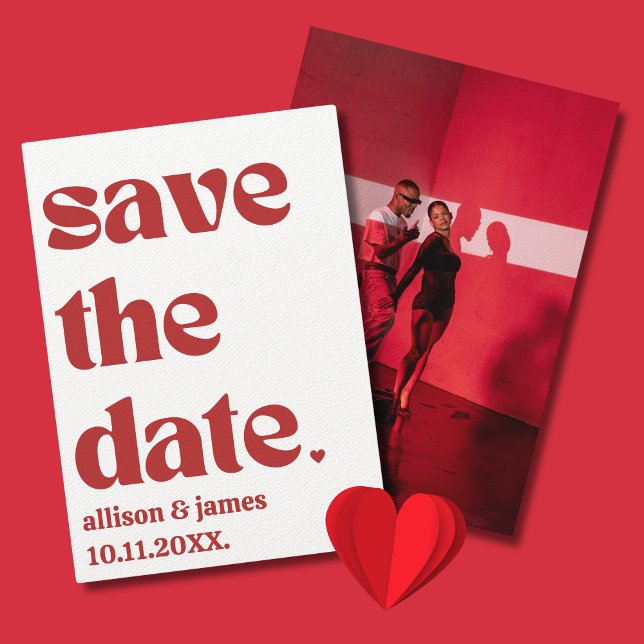 Save The Date Audacieuse Typographie Rouge Unique Moderne Photo  (Red Save the Date Photo Unique Elegant Modern Aesthetic Minimalist)
