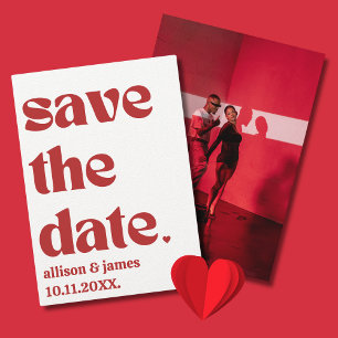 Save The Date Audacieuse Typographie Rouge Unique Moderne Photo