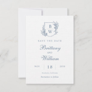 Save The Date [AURORA] Mariage de monogramme de crête bleue Vint