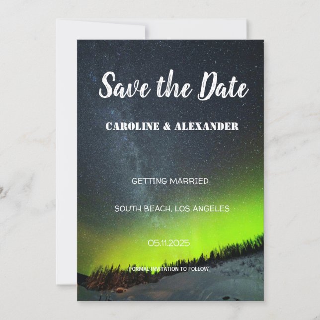 Save The Date aurores boréales Aurora Borealis Galaxy Sky Mariag (Devant)