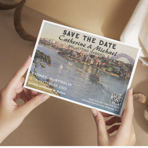 Save The Date Australie Vintage Wedding Travel QR Code