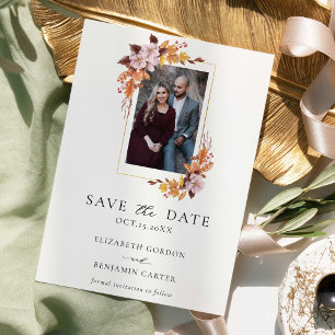 Save The Date Automne Automne Floral Photo Élégant Script Botani