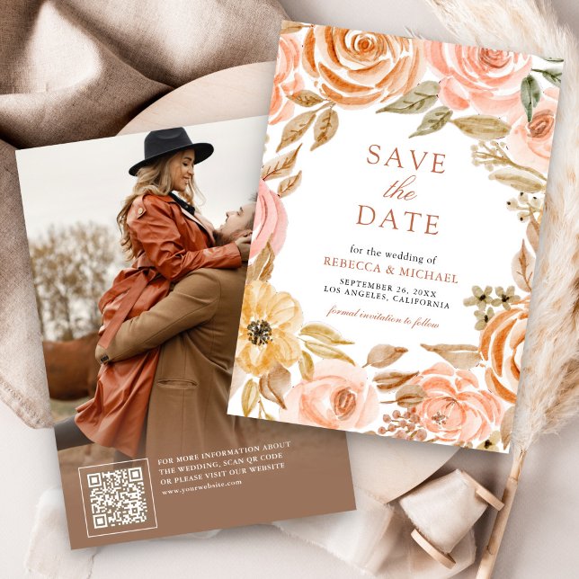 Save The Date Automne Automne Rustique Terme Floral Mariage Phot (Créateur téléchargé)