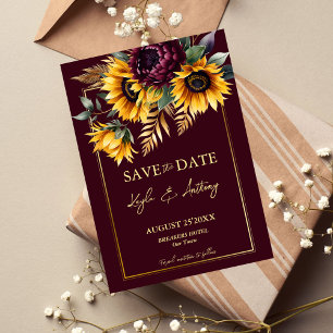 Save The Date Automne été mariage bordeaux tournesols