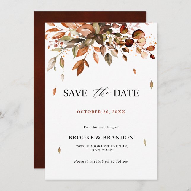 Save The Date Automne Feuilles Russe Pays Boho Mariage Save (Devant / Derrière)