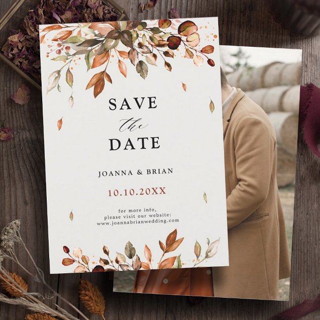 Save The Date Automne Feuilles Russe Pays Campagne Boho Photo (Fall autumn leaves photo save the date.)