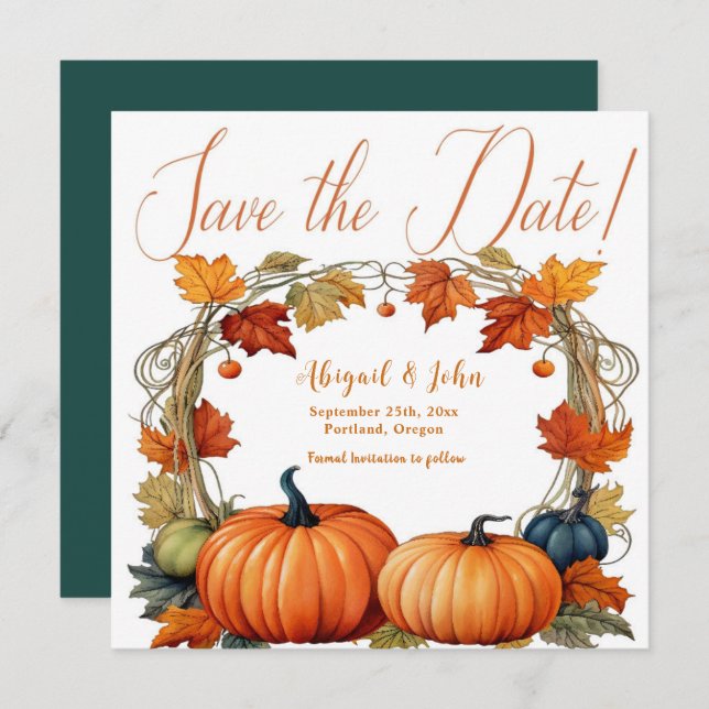Save The Date Automne Fleurs/Citrouilles Enregistrer la date Ann (Devant / Derrière)