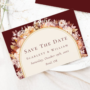 Save The Date Automne Floral Bourgogne Mariage d'arc de crème