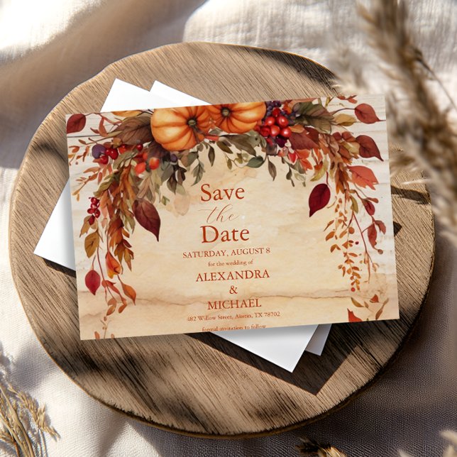 Save The Date Automne Floral Citrouille Rustique Mariage (Créateur téléchargé)