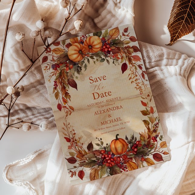 Save The Date Automne Floral Citrouille Rustique Mariage (Créateur téléchargé)