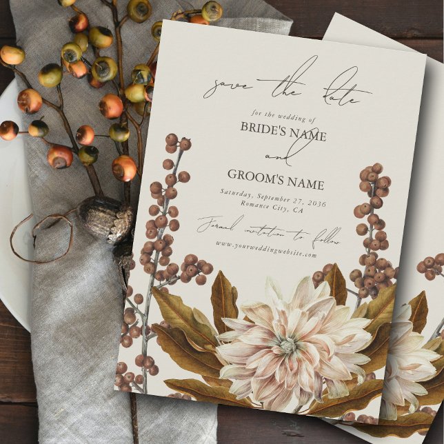 Save The Date Automne Floral Tones Terre Aquarelle Mariage de au (Autumn Floral Earthy Tones Watercolor Fall Wedding Save The Date)