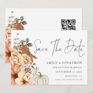 Save The Date Automne Florals Citrouille QR Code Mariage