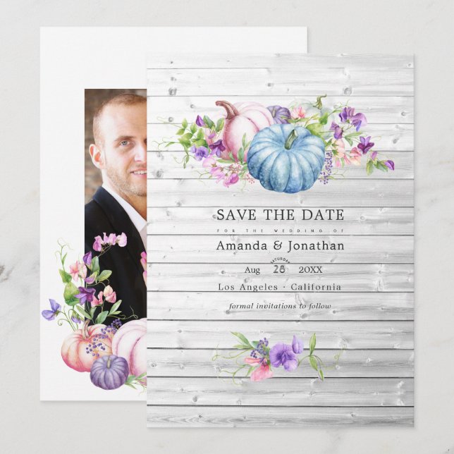 Save The Date Automne - Mariage Floral Rustique de Ferme de Camp (Devant / Derrière)