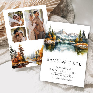 Save The Date Automne Montagne Forestière Lac Photo Mariage