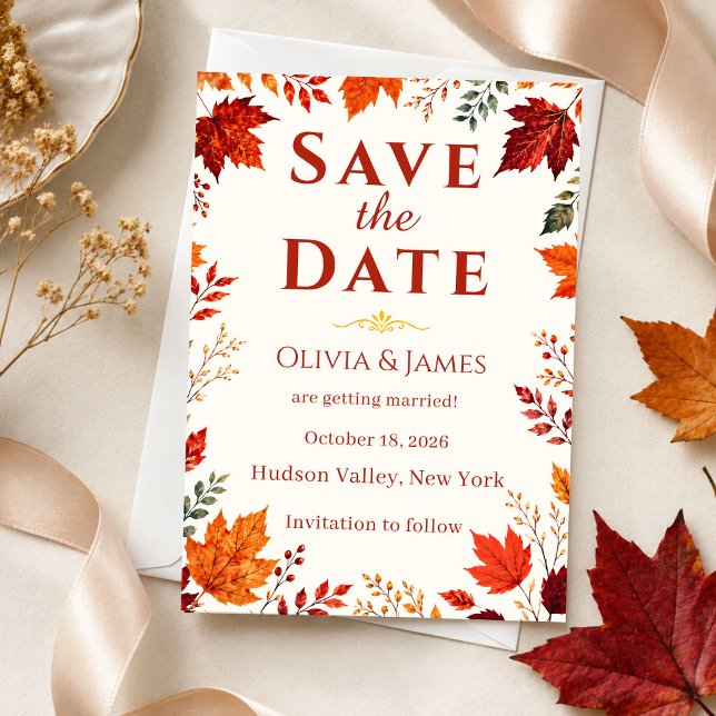 Save The Date Automne rustique feuilles ivoire et orange (Créateur téléchargé)