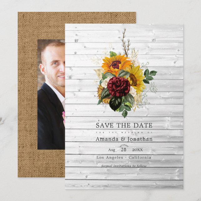 Save The Date Automne rustique - Mariage floral de grange de cam (Devant / Derrière)