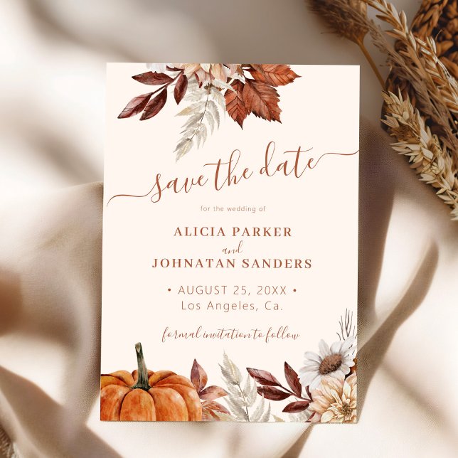 Save The Date Autumn fall boho foliage terracotta cream wedding (Créateur téléchargé)