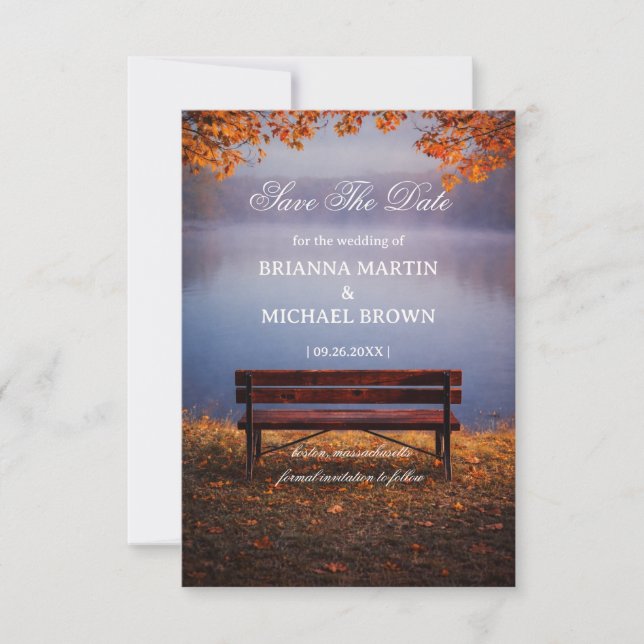 Save The Date Autumn Lake Bench Romantic (Devant)