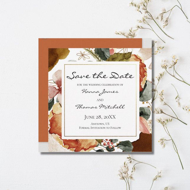 Save The Date Autumn Watercolor Floral Wedding (Créateur téléchargé)