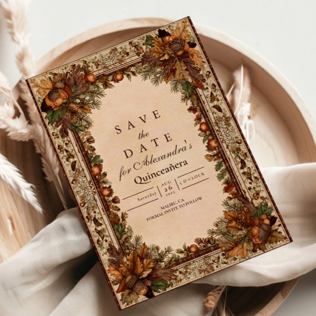 Save The Date Autumn Woodland Botanical Quinceañera (Créateur téléchargé)