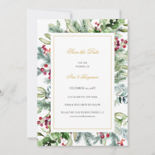 Save The Date Ava Winter Greenery Berries Mariage chrétien