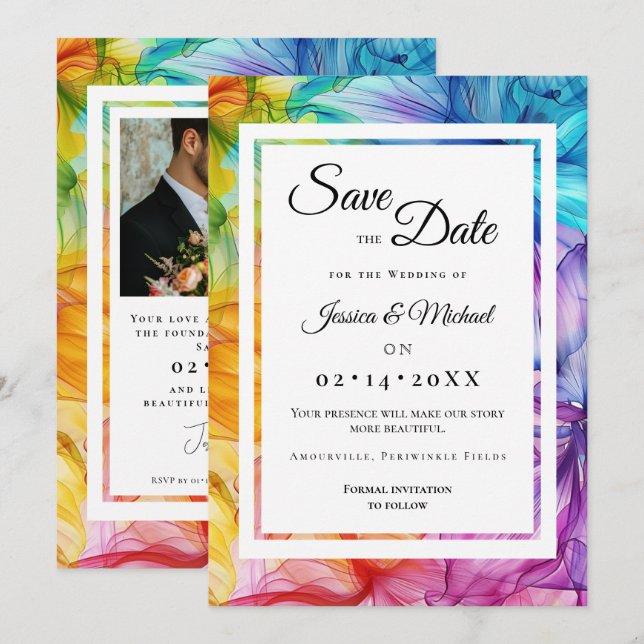 Save The Date Avec la photo Ethereal Bloom (Devant / Derrière)