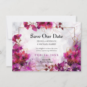 Save The Date Avec la photo Fuchsia Enchantement : Aquarelle