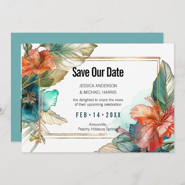 Save The Date Avec la photo Hibiscus Serenade Paradise (Devant / Derrière)