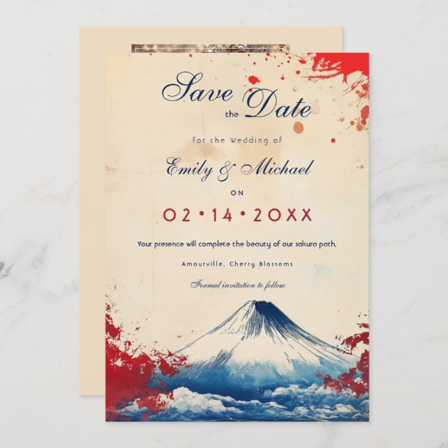 Save The Date Avec la photo Japonesque Harmonie avec Fuji (Devant / Derrière)