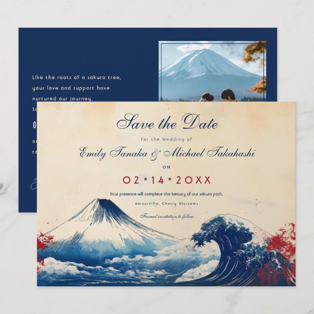 Save The Date Avec la photo Japonesque Harmonie avec Fuji (Devant / Derrière)