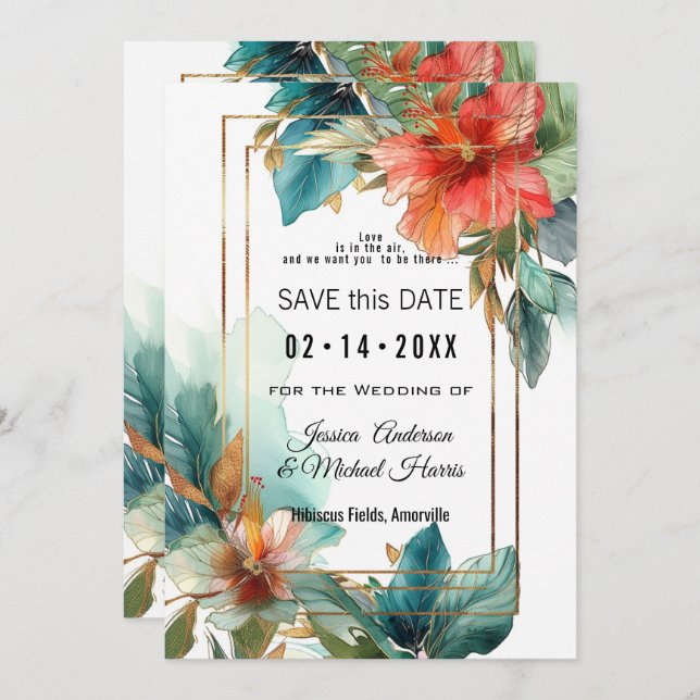 Save The Date Avec le code QR Hibiscus Serenade Paradise (Devant / Derrière)