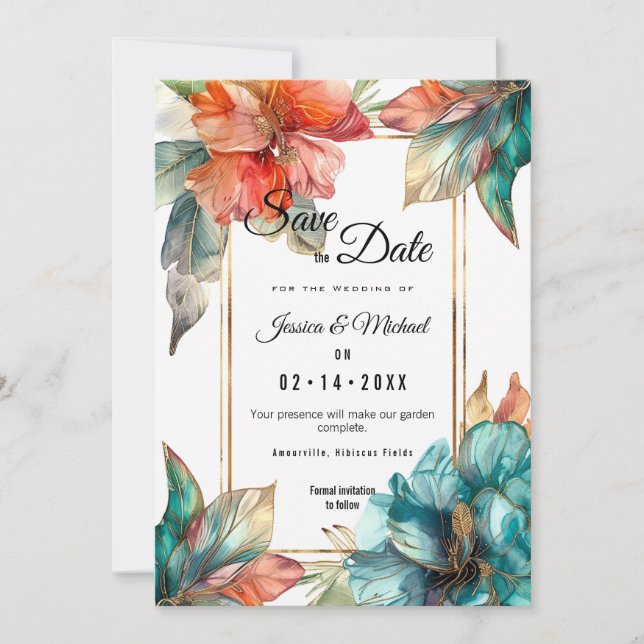 Save The Date Avec photo à l'arrière Hibiscus Serenade Paradise (Devant)