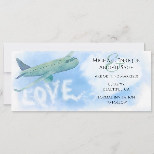 Save The Date Avion commercial Love Jet Stream Mariage de voyage (Dos)
