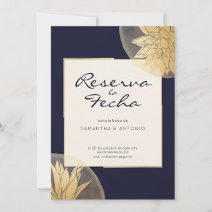 Save The Date Azul y oro moderna Reserva la fecha