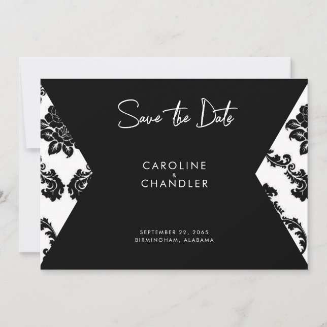 Save The Date B/W Damask Photo Wedding Enregistrer La Date (Devant)