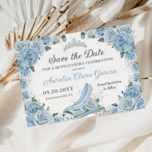 Save The Date Baby Blue Floral Verre Chaussure Quinceañera Sweet