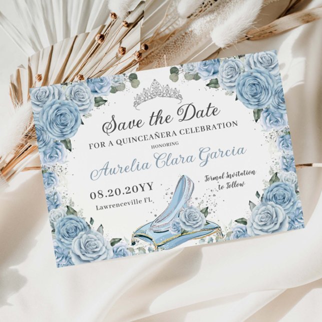 Save The Date Baby Blue Floral Verre Chaussure Quinceañera Sweet (Créateur téléchargé)