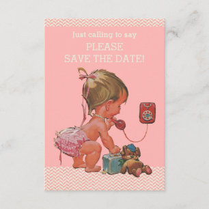 Save The Date Baby Girl On Phone Baby shower Enregistrer La Date