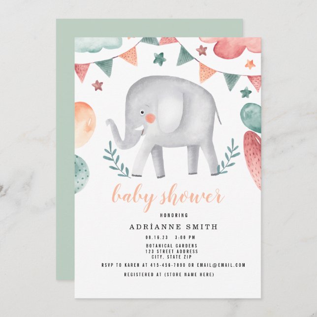 Save The Date Baby shower Aquarelle Animal (Devant / Derrière)