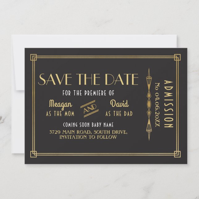 Save The Date baby shower Art Déco des années 1920 Gatsby Enregi (Devant)