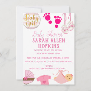 Save The Date Baby shower   Baby Girl rose moderne